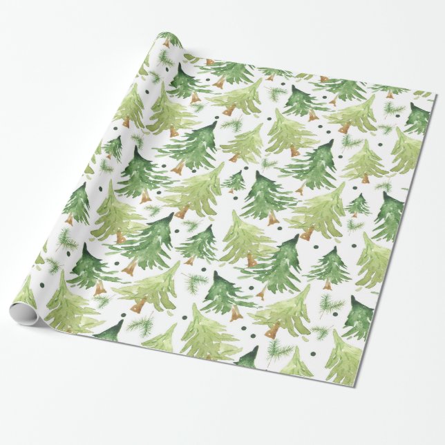 Papier Cadeau Aquarelle Pine Arbres Moderne Rustique (Déroulé)