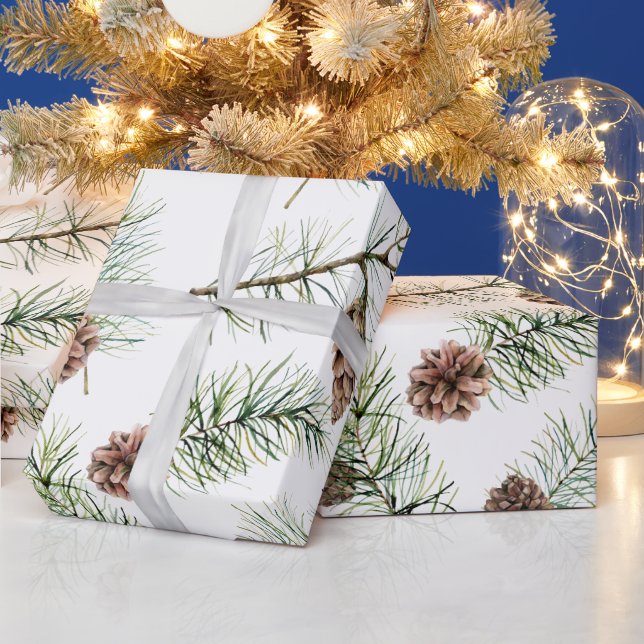 Papier Cadeau Aquarelle Pine et Pinecones vacances (Vacances)