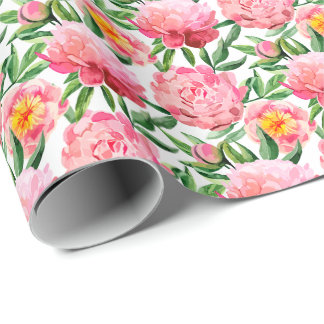 Papier Cadeau Aquarelle Pink Peonies Floral Motif chic Personnal