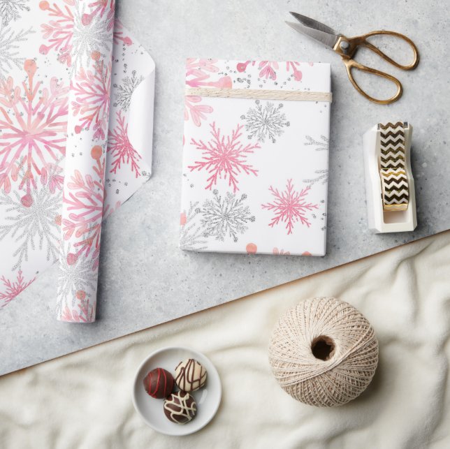 Papier Cadeau Aquarelle Pink & Silver Parties scintillant Winter (Artisanat)