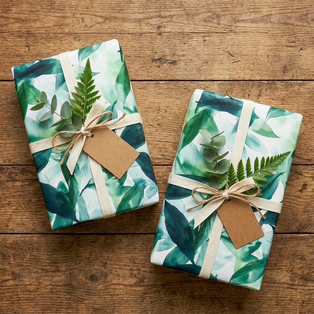 Papier Cadeau Aquarelle plante de la maison tropicale (Tropical house plant Leaf Watercolor Wrapping Paper.)