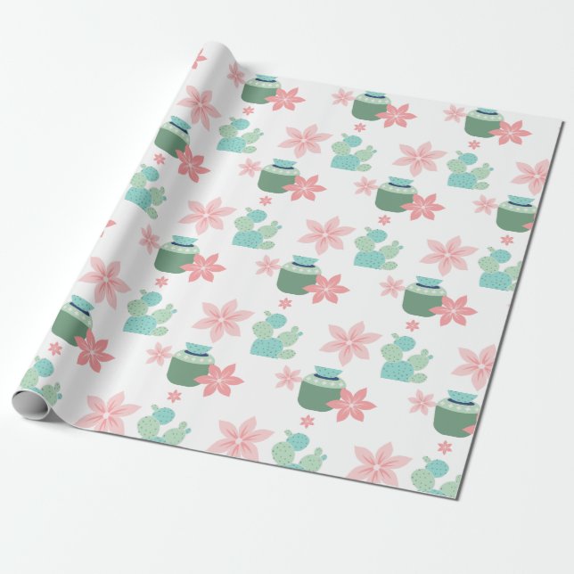 Papier Cadeau Aquarelle Plantes succulents (Déroulé)