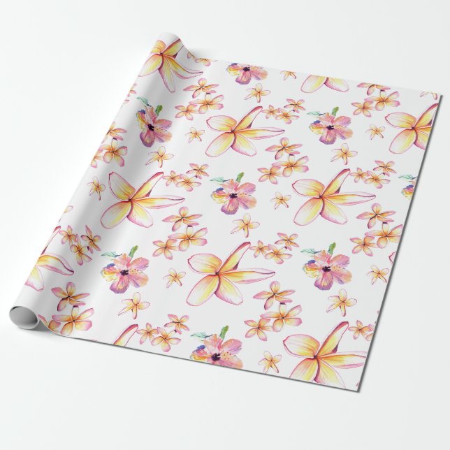 Papier Cadeau Aquarelle Plumeria et papier d'enveloppement d'Hib (Déroulé)