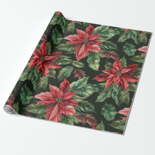 Papier Cadeau aquarelle Poinsettia fleur Motif de Noël