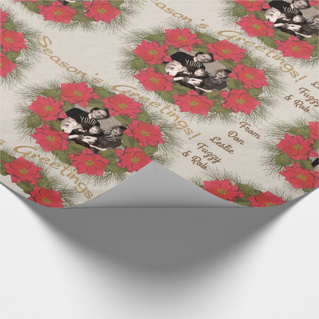 Papier Cadeau Aquarelle Poinsettia Wreath avec votre photo (Coin)