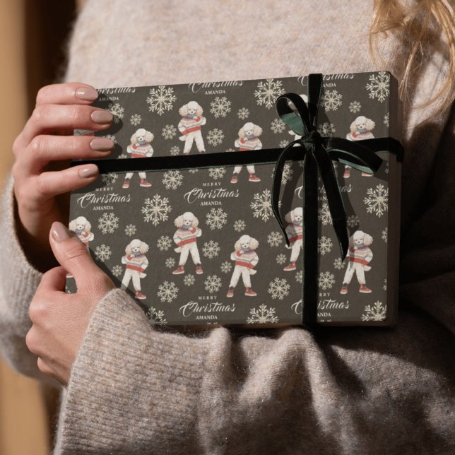 Papier Cadeau Aquarelle Poodle Chien Noël Brown (Créateur téléchargé)