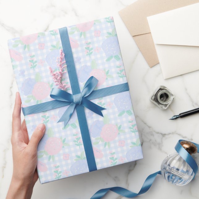 Papier Cadeau Aquarelle Preppy Floral En vichy Anniversaire (Cadeaux)
