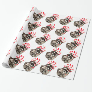 Papier Cadeau Aquarelle Raccoon Animal Nature Amour Amoureux Coe