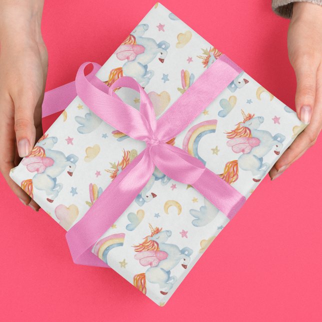 Papier Cadeau Aquarelle Rainbow Unicorn Motif (Watercolor Rainbow Unicorn Pattern Wrapping Paper)