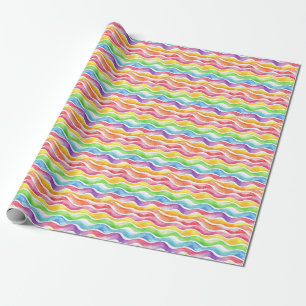 Papier Cadeau Aquarelle Rainbow Wavy Lines sur blanc