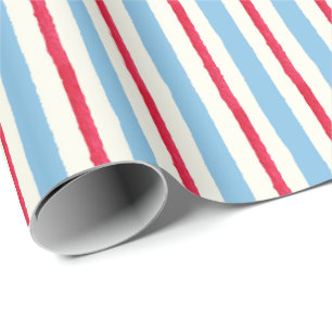 Papier Cadeau Aquarelle Rayures Rouge Blanc & Bleu
