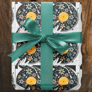 Papier Cadeau Aquarelle rétro Floral Anniversaire Vinyl Record
