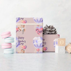 Papier Cadeau Aquarelle romantique Valentine Love Renards sur ro