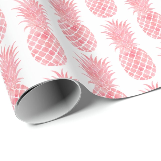 Papier Cadeau Aquarelle rose Ananas tropical (Coin rond)