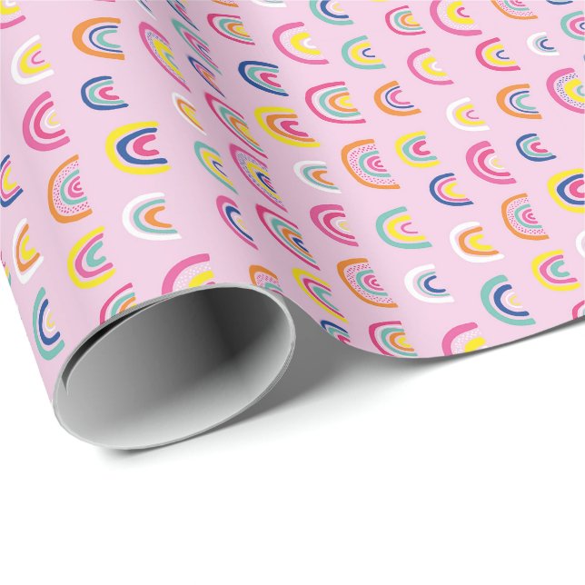 Papier Cadeau Aquarelle rose arc-en-ciel (Coin rond)