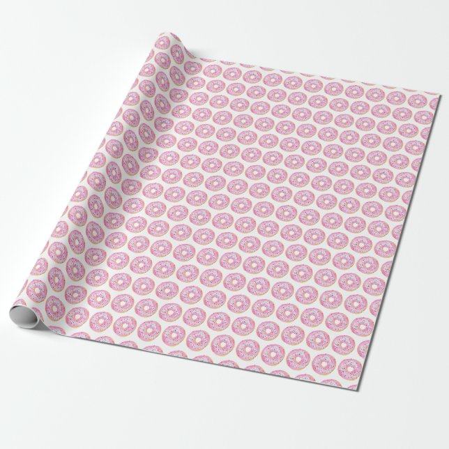 Papier Cadeau Aquarelle rose arroser Motif des beignets (Déroulé)