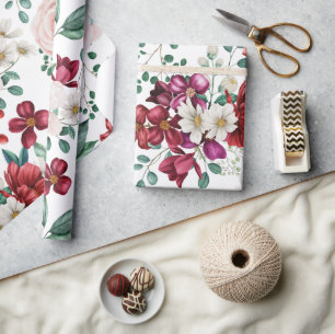 Papier Cadeau Aquarelle rose blanc Peonies salaisons