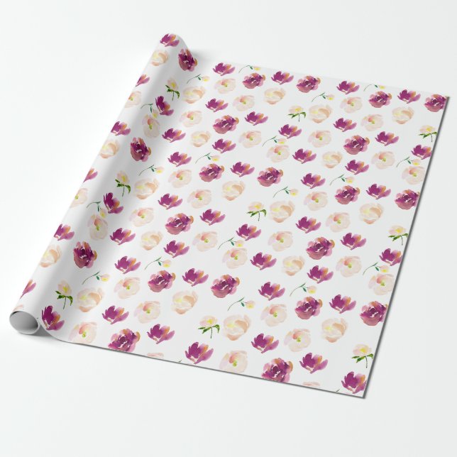 Papier Cadeau Aquarelle rose Bourgogne Florale (Déroulé)
