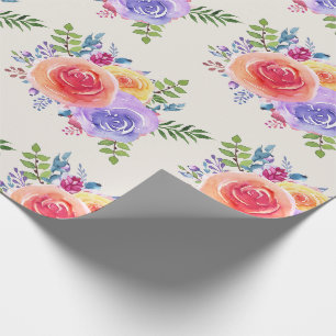 Papier Cadeau Aquarelle Rose colorée Motif floral