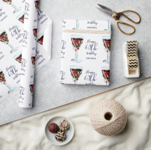 Papier Cadeau Aquarelle Rose de vin rouge 60e anniversaire