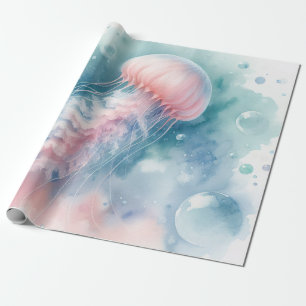 Papier Cadeau Aquarelle rose délicate méduse