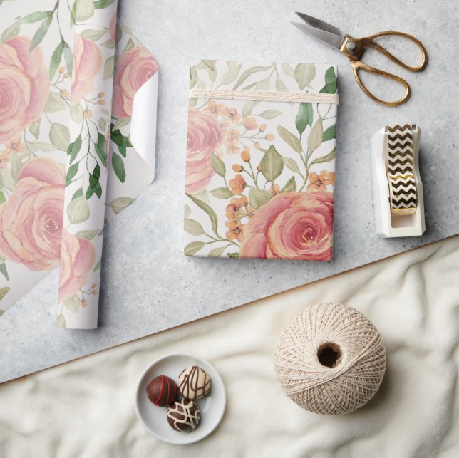 Papier Cadeau Aquarelle Rose Douce Et Orange Clair (Artisanat)