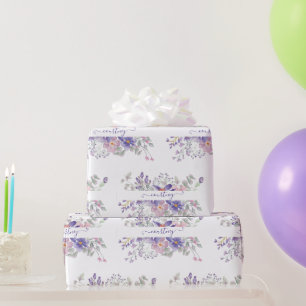 Papier Cadeau Aquarelle rose et violet couleur florale wra perso