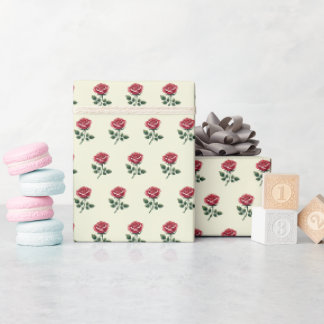 Papier Cadeau Aquarelle rose féminine Roses sur beige
