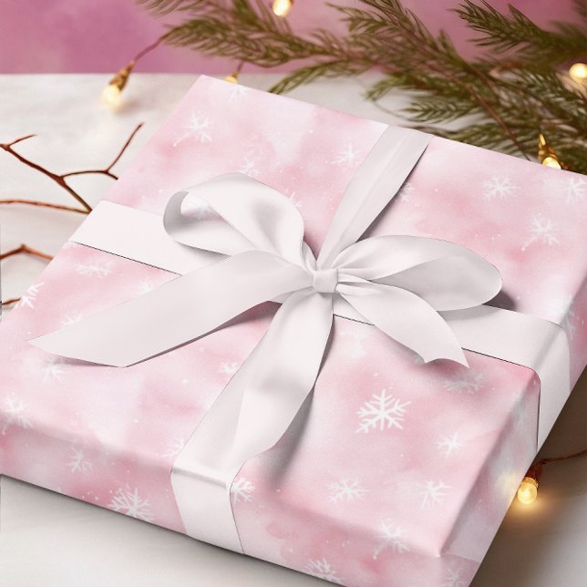 Papier Cadeau Aquarelle rose Flammes de neige hiver (Créateur téléchargé)