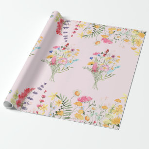 Papier Cadeau Aquarelle rose Fleur sauvage coloré