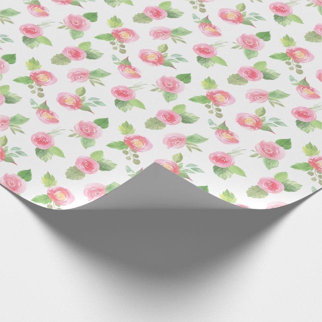 Papier Cadeau Aquarelle rose Floral Rose Moderne fille jolie (Coin)