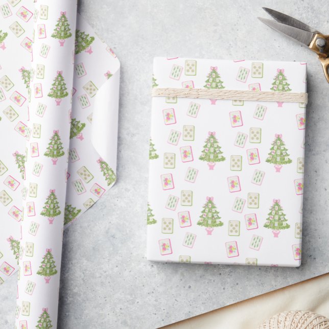 Papier Cadeau Aquarelle rose Mahjong Arbre de Noël (Créateur téléchargé)