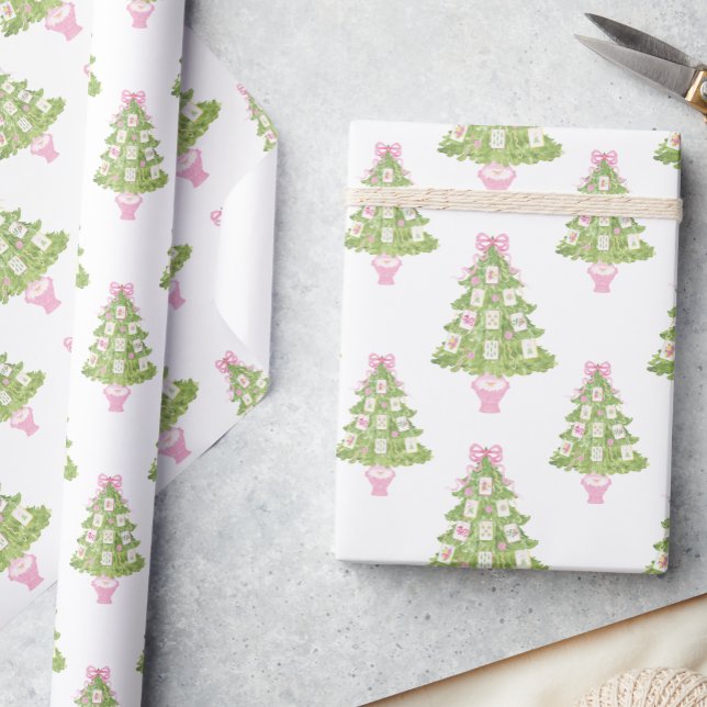Papier Cadeau Aquarelle rose Mahjong Arbre de Noël (Créateur téléchargé)