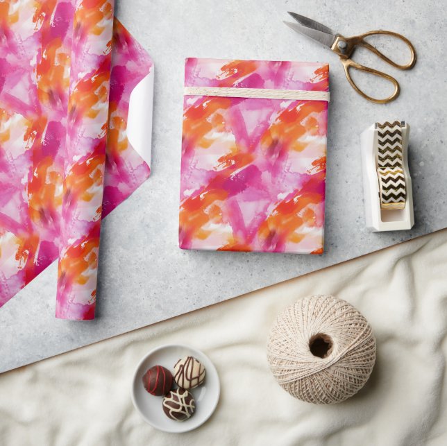Papier Cadeau Aquarelle rose orange Abstrait (Artisanat)