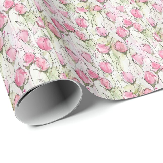 Papier Cadeau Aquarelle rose pâle (Coin rond)
