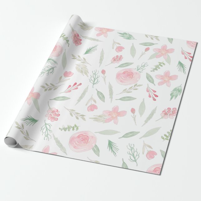 Papier Cadeau Aquarelle rose pâle (Déroulé)