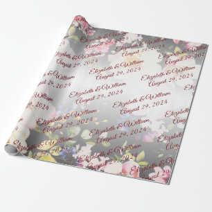 Papier Cadeau Aquarelle rose Roses jaunes, noir flou, Mariage