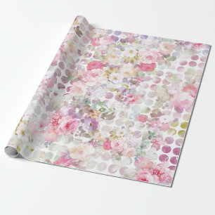 Papier Cadeau Aquarelle rose vintage Roses Pois floraux