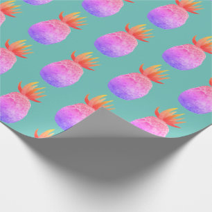 Papier Cadeau Aquarelle rose violet à ananas tropical