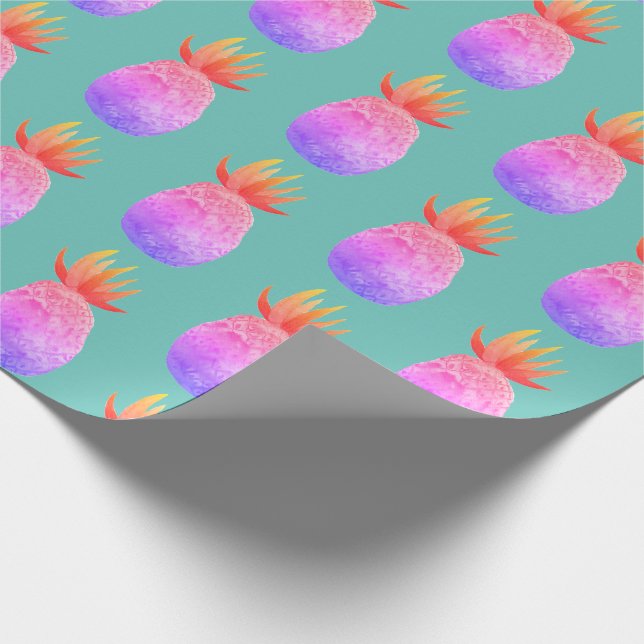 Papier Cadeau Aquarelle rose violet à ananas tropical (Coin)