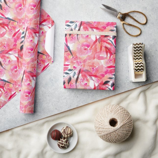 Papier Cadeau Aquarelle Roses roses (Artisanat)