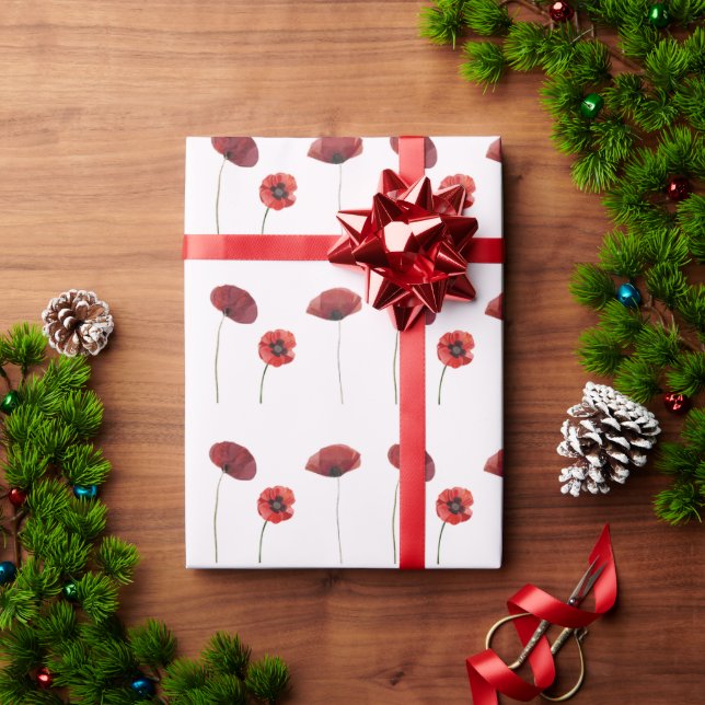 Papier Cadeau Aquarelle Rouge Fleurs de pavot Motifs floraux (Cadeau de vacances)