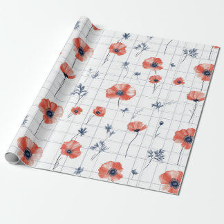 Papier Cadeau Aquarelle rouge Motif sur blanc