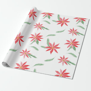Papier Cadeau Aquarelle rouge poinsettia Motif répétitif