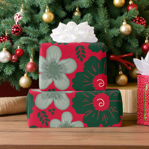 Papier Cadeau Aquarelle rouge vert Floral