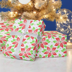 Papier Cadeau Aquarelle rouge vert Poinsettia Motif Wrapper P