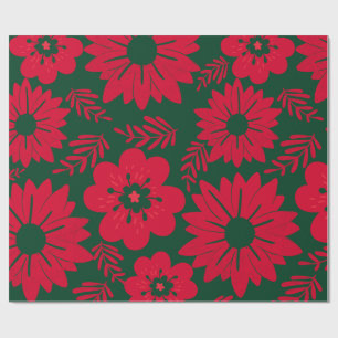 Papier Cadeau Aquarelle rouge verte Florale