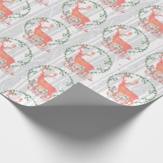 Papier Cadeau Aquarelle Russe Reindeer Boho (Coin)