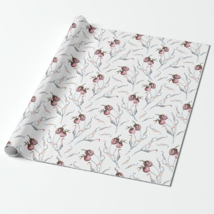 Papier Cadeau Aquarelle rustique Baies rouges d'hiver et Feuille