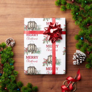 Papier Cadeau Aquarelle rustique Berries à pin de Noël